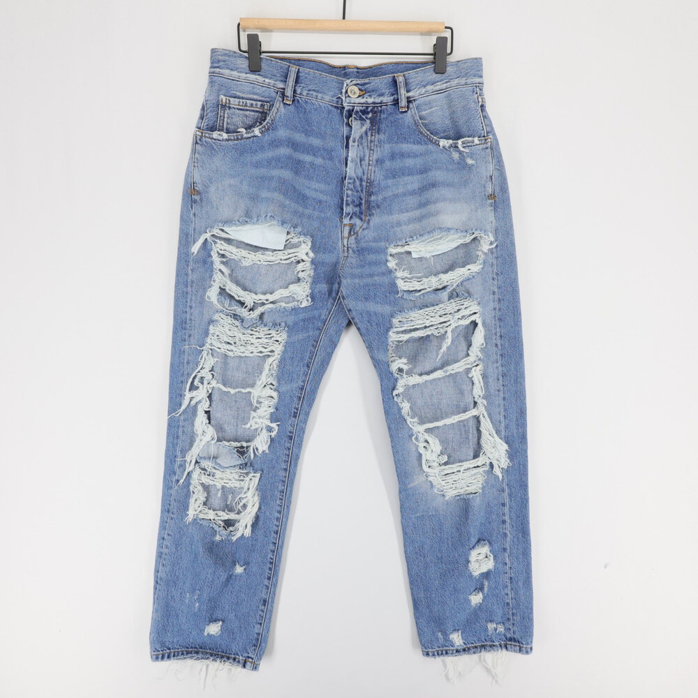 Unravel Project Jeans Womens 25 Blue Distressed Ripped Button Fly Straight Leg
